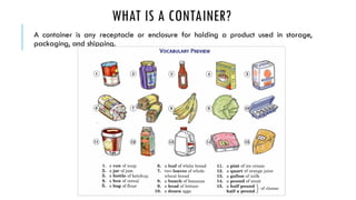 Container Dictionary CONTAINERS VOCABULARY BASIC ENGLISH LEVEL 1.pptx