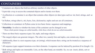 Comprehensive Guide to Python Containers and Sequence Operations | PPTX