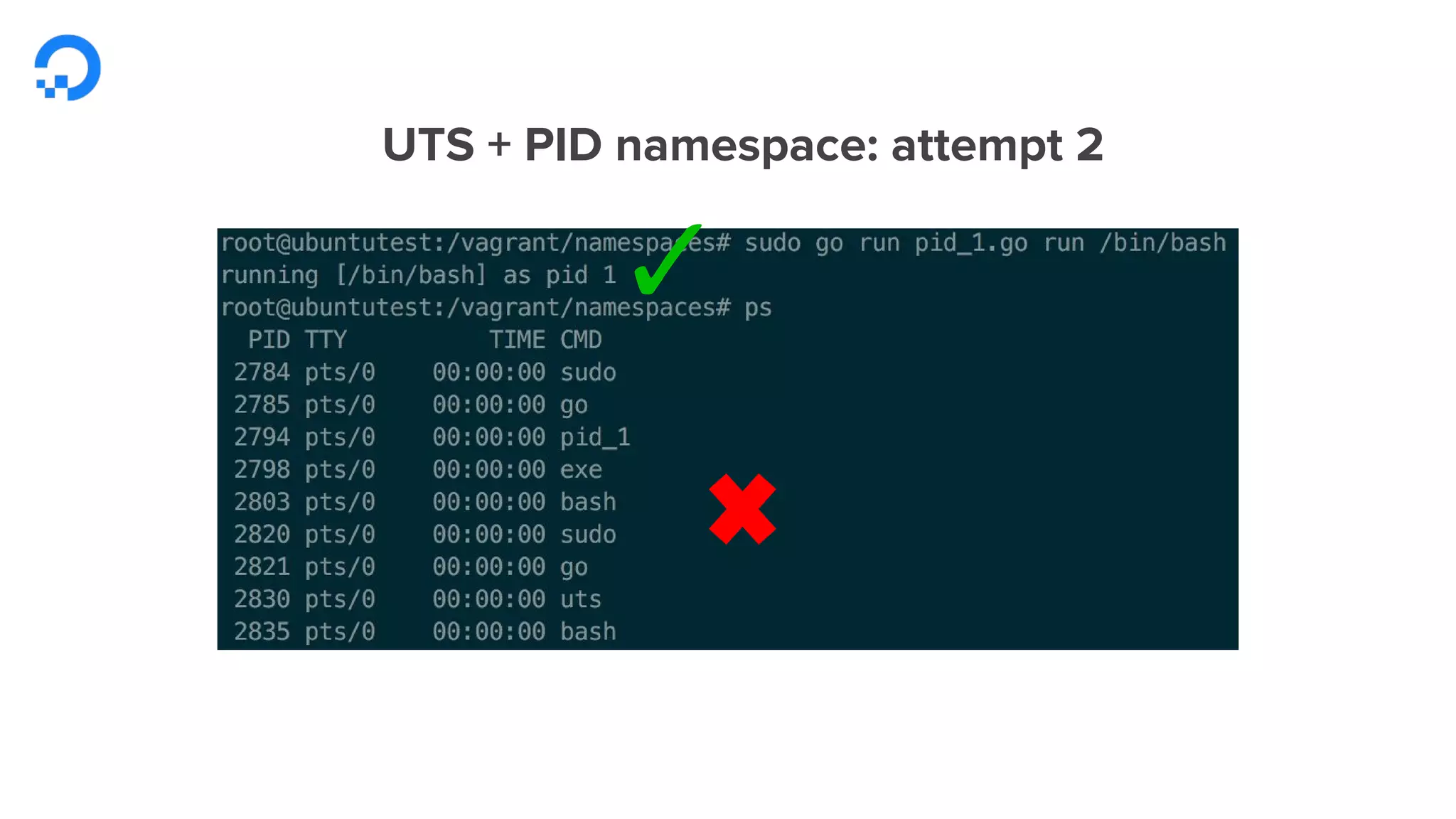 UTS + PID namespace: attempt 2
 