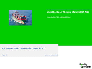 Global Container Shipping Market 2017-2022
-Volume(Million TEU) and Value($Billion)
Size, Forecast, Risks, Opportunities, Trends till 2022
Pages- 80 Published- March 2018
 