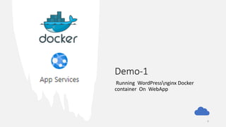 Demo-1
Running WordPressnginx Docker
container On WebApp
6
 