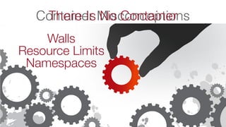 Container Misconceptions
Walls
Resource Limits
Namespaces
There Is No Container
 