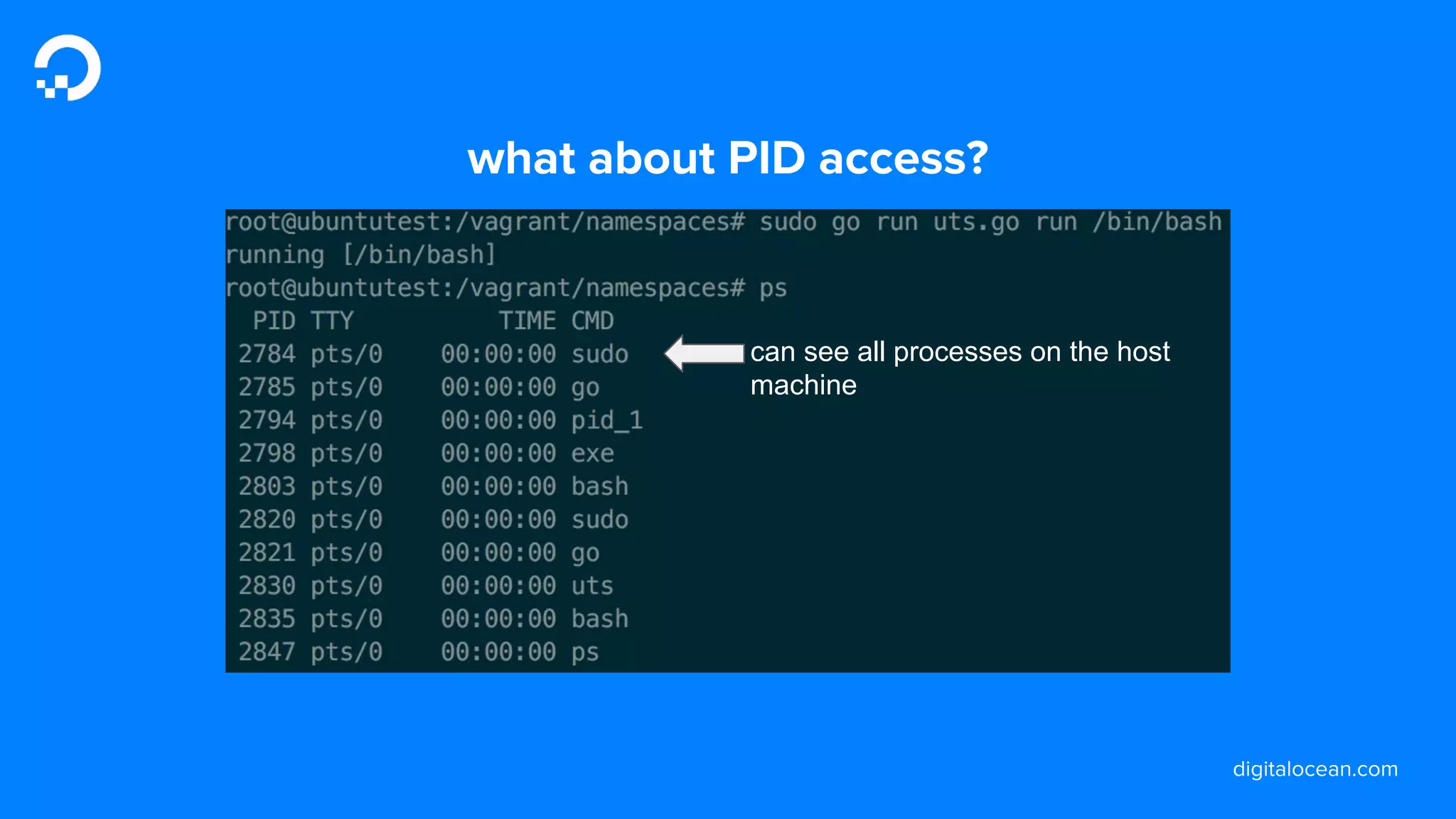 can see all processes on the host
machine
 