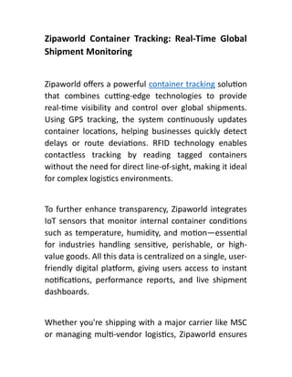 Zipaworld Container Tracking: Real-Time Global Shipment Monitoring | PDF