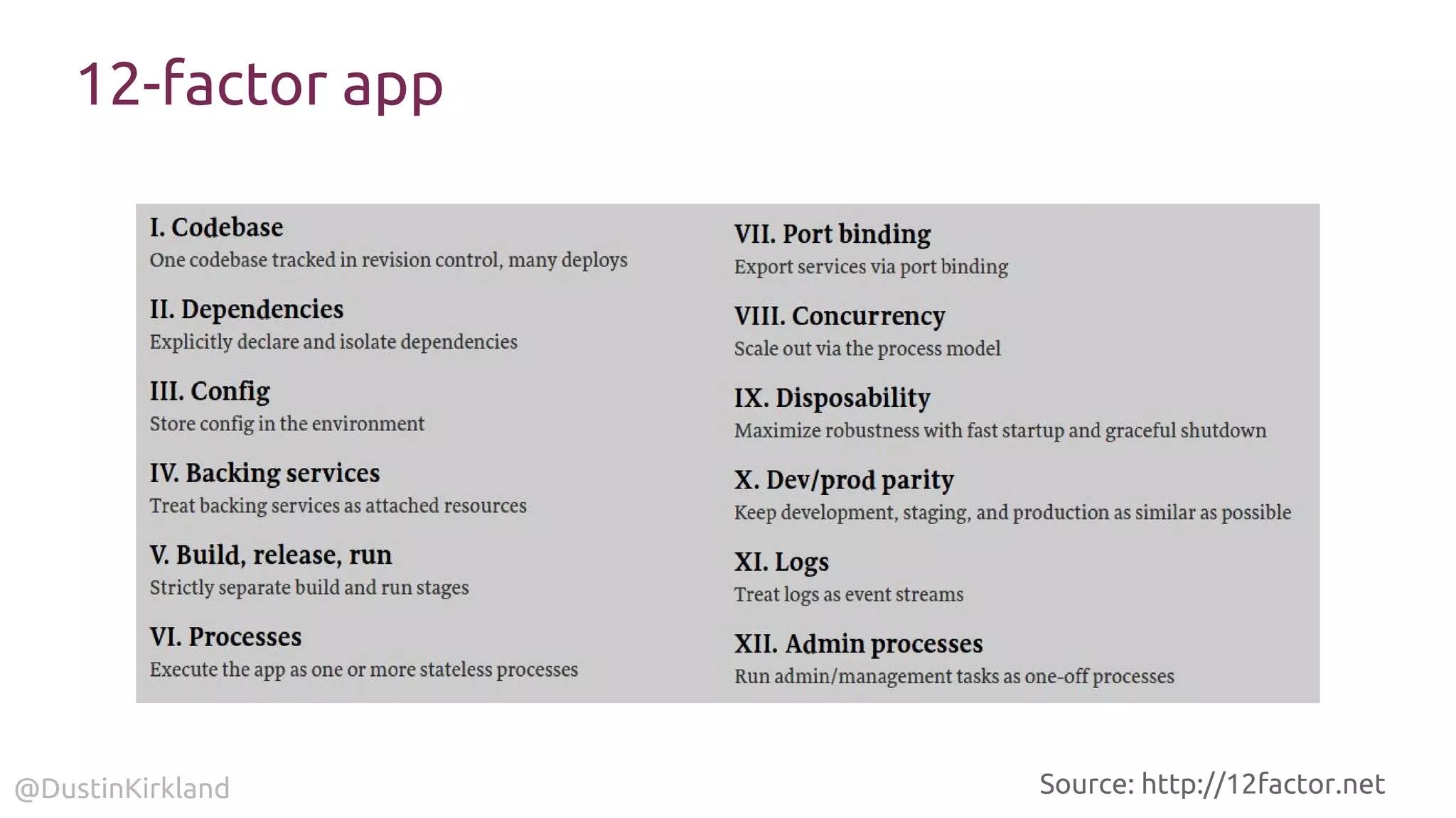@DustinKirkland Source: http://12factor.net
12-factor app
 