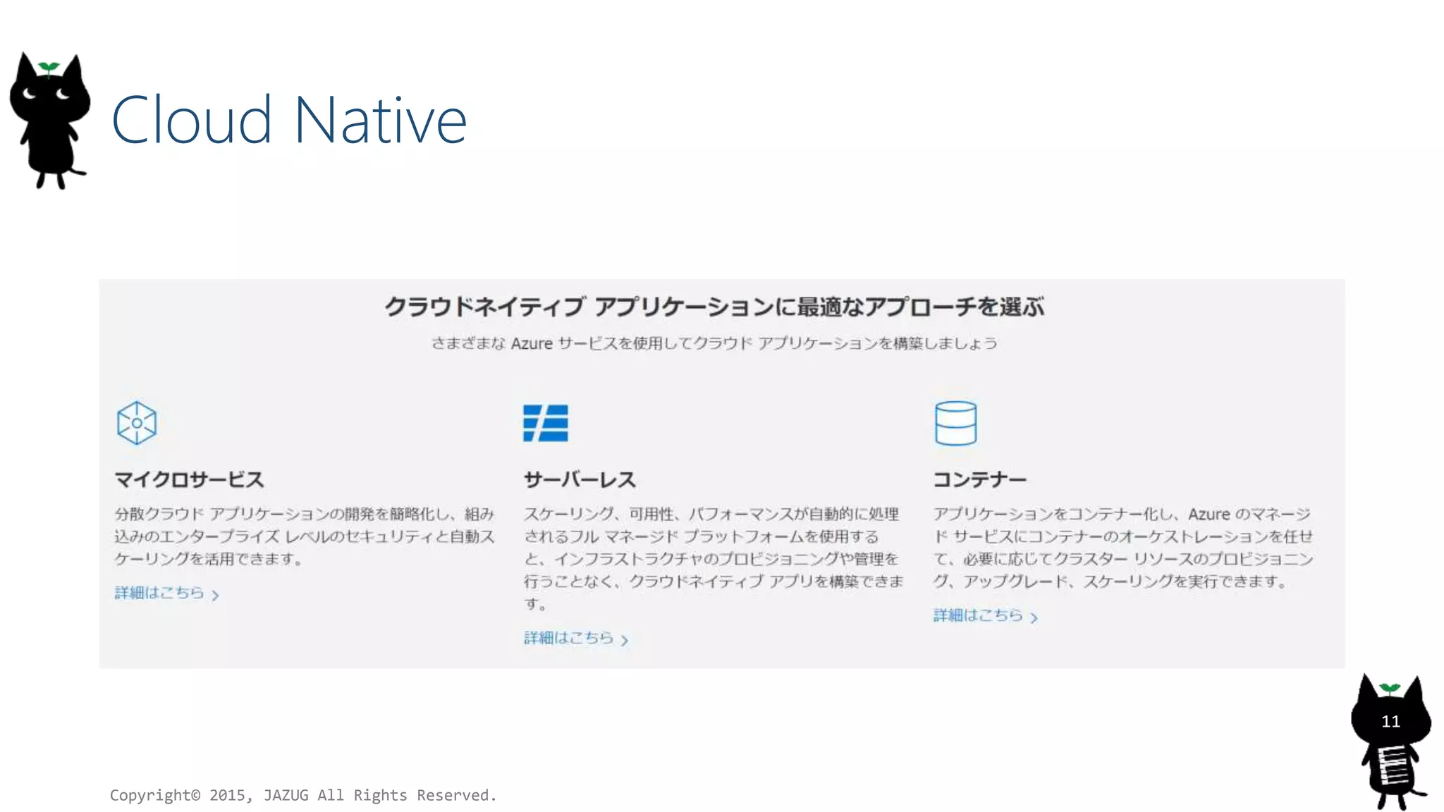 Cloud Native
Copyright© 2015, JAZUG All Rights Reserved.
11
 