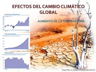El Cambio Climático Global, una modificación que le es atribuido directa o indirectamente a las actividades humanas que alteran la composición global atmosférica, agregada a la variabilidad climática natural observada en periodos comparables de tiempo. Según el IPCC, la temperatura de la superficie terrestre ha aumentado aproximadamente O.6°C en el último siglo.La concentración de dióxido de carbono  se situó en 2,2 ppm  en 2007, cuando en el 2006 había sido de 1,8 ppm.  (http://axxon.com.ar/not/189/c-1891123.htm)(www.cambioclimaticoglobal.com)