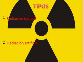Radiación natural1
Radiación artificial2
 
