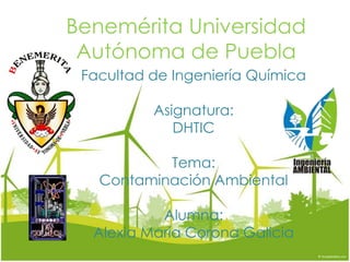 Benemérita Universidad
 Autónoma de Puebla
 Facultad de Ingeniería Química

          Asignatura:
             DHTIC

           Tema:
   Contaminación Ambiental

           Alumna:
  Alexia María Corona Galicia
 