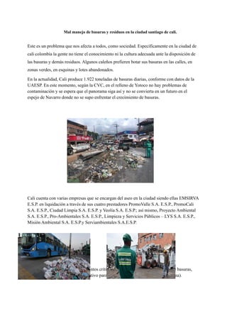 Contaminación ambiental causada por el mal manejo de basuras y residuos ...