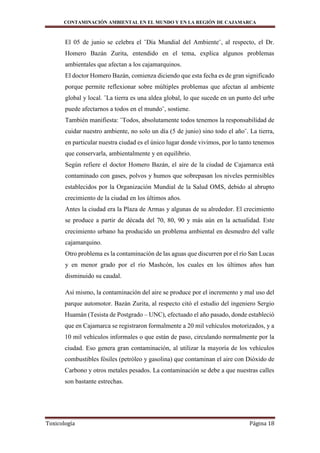 Contaminación ambiental en el mundo y en la región de cajamarca | DOCX