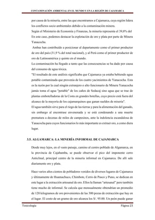 Contaminación ambiental en el mundo y en la región de cajamarca | DOCX