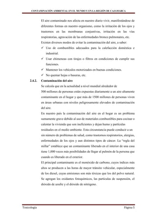 Contaminación ambiental en el mundo y en la región de cajamarca | DOCX