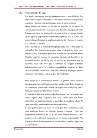 Contaminación ambiental en el mundo y en la región de cajamarca | DOCX