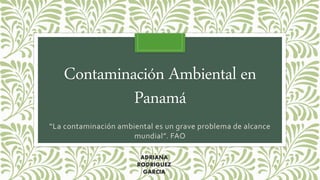 Contaminación Ambiental en
Panamá
“La contaminación ambiental es un grave problema de alcance
mundial”. FAO
ADRIANA
RODRIGUEZ
GARCIA
 