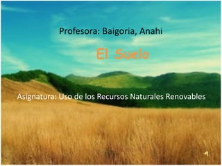 Profesora: Baigoria, Anahi

                     El Suelo

Asignatura: Uso de los Recursos Naturales Renovables
 