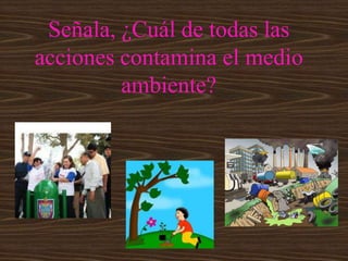 Señala, ¿Cuál de todas las
acciones contamina el medio
         ambiente?
 