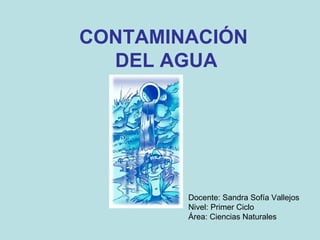 CONTAMINACIÓN  DEL AGUA Docente: Sandra Sofía Vallejos Nivel: Primer Ciclo  Área: Ciencias Naturales 