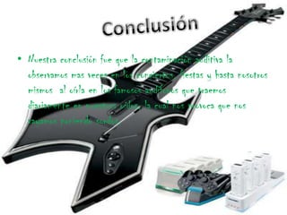 Nuestra conclusión fue que la contaminación auditiva la observamos mas veces en los conciertos, fiestas y hasta nosotros mismos  al oírla en los famosos audífonos que traemos diariamente en nuestros oídos, la cual nos provoca que nos vayamos poniendo sordos.Conclusión