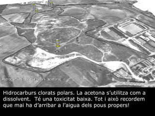 Hidrocarburs clorats polars. La acetona sutilitza com a dissolvent.  T una toxicitat baixa. Tot i aix recordem que mai ha darribar a laigua dels pous propers! 