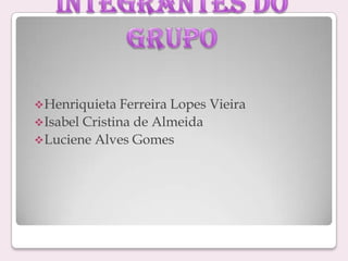  Henriquieta Ferreira

Lopes Vieira
 Isabel Cristina de Almeida
 Luciene Alves Gomes

 