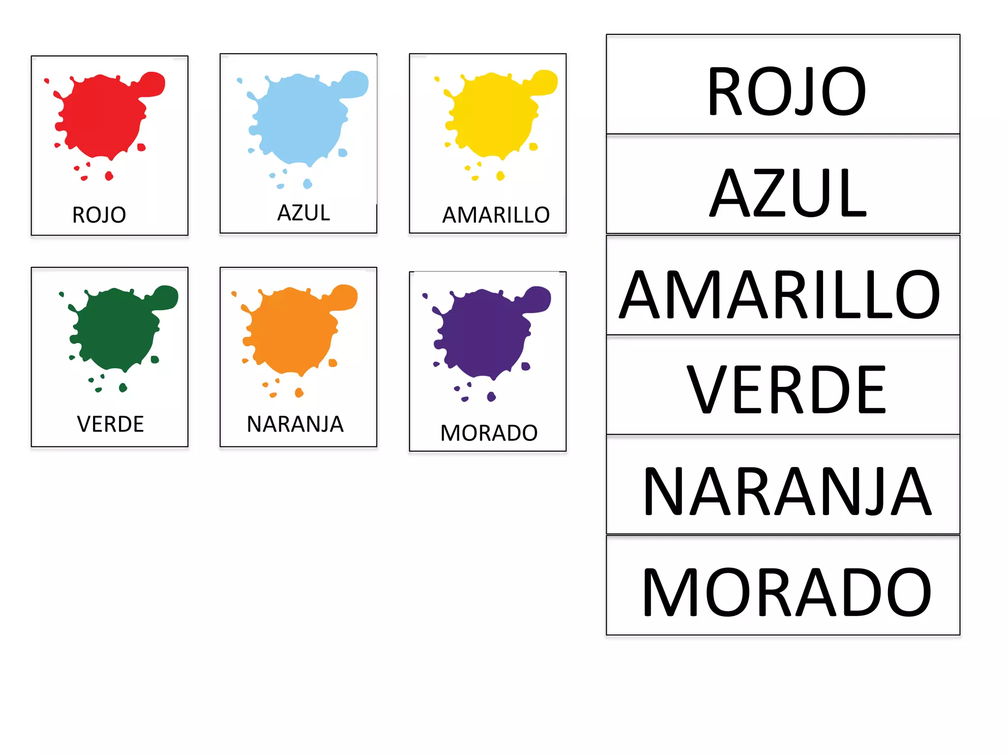 ROJO
AZUL
AMARILLO
MORADO
NARANJA
VERDE
ROJO
AZUL
AMARILLO
VERDE
NARANJA
MORADO