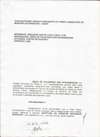Contas de governo de 2009 de paracuru ce-br -defesa perante a câmara municipal em 2016