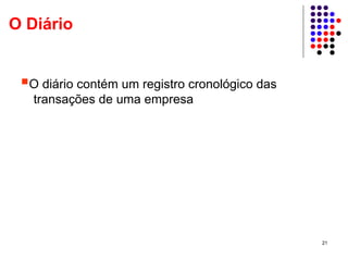 O Diário


  O diário contém um registro cronológico das
  transações de uma empresa




                                                21
 