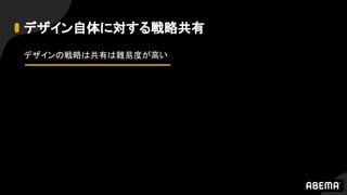 デザイン自体に対する戦略共有
デザインの戦略は共有は難易度が高い
 