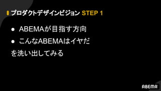 プロダクトデザインビジョン STEP 1
● ABEMAが目指す方向
● こんなABEMAはイヤだ
を洗い出してみる
 