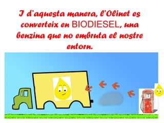 I d’aquesta manera, l’Olinet es
converteix en BIODIESEL, una
benzina que no embruta el nostre
entorn.
 
