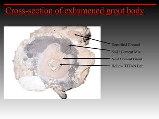 Cross-section of exhumened grout body Densified Ground Soil / Cement Mix Neat Cement Grout Hollow TITAN Bar 