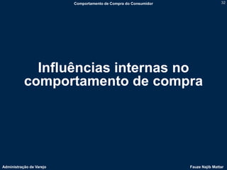 Comportamento de Compra do Consumidor                   32




             Influências internas no
           comportamento de compra




Administração de Varejo                                           Fauze Najib Mattar
 