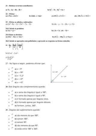 Conteúdo de matemática 8o ano