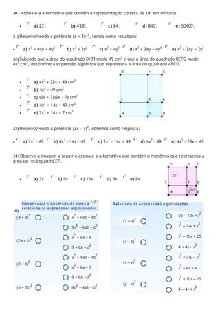 Conteúdo de matemática 8o ano