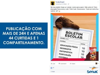 PUBLICAÇÃO COM
MAIS DE 24H E APENAS
44 CURTIDAS E 1
COMPARTILHAMENTO.
 