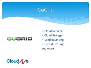 GoGridCloud ServersCloud StorageLoad BalancingHybrid Hostingand more