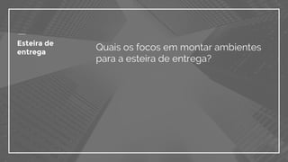 Esteira de
entrega
Quais os focos em montar ambientes
para a esteira de entrega?
 