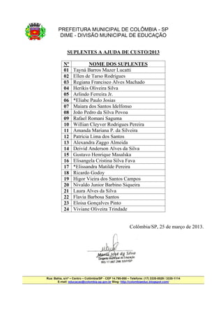 Contemplados a ajuda de custo