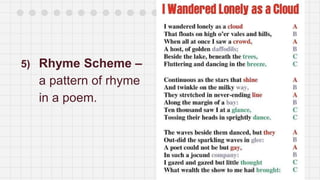 5) Rhyme Scheme –
a pattern of rhyme
in a poem.
 