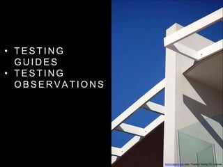 • T E S T I N G
G U I D E S
• T E S T I N G
O B S E R V A T I O N S
freeimages.com user: Pualani Yeung CC License
 