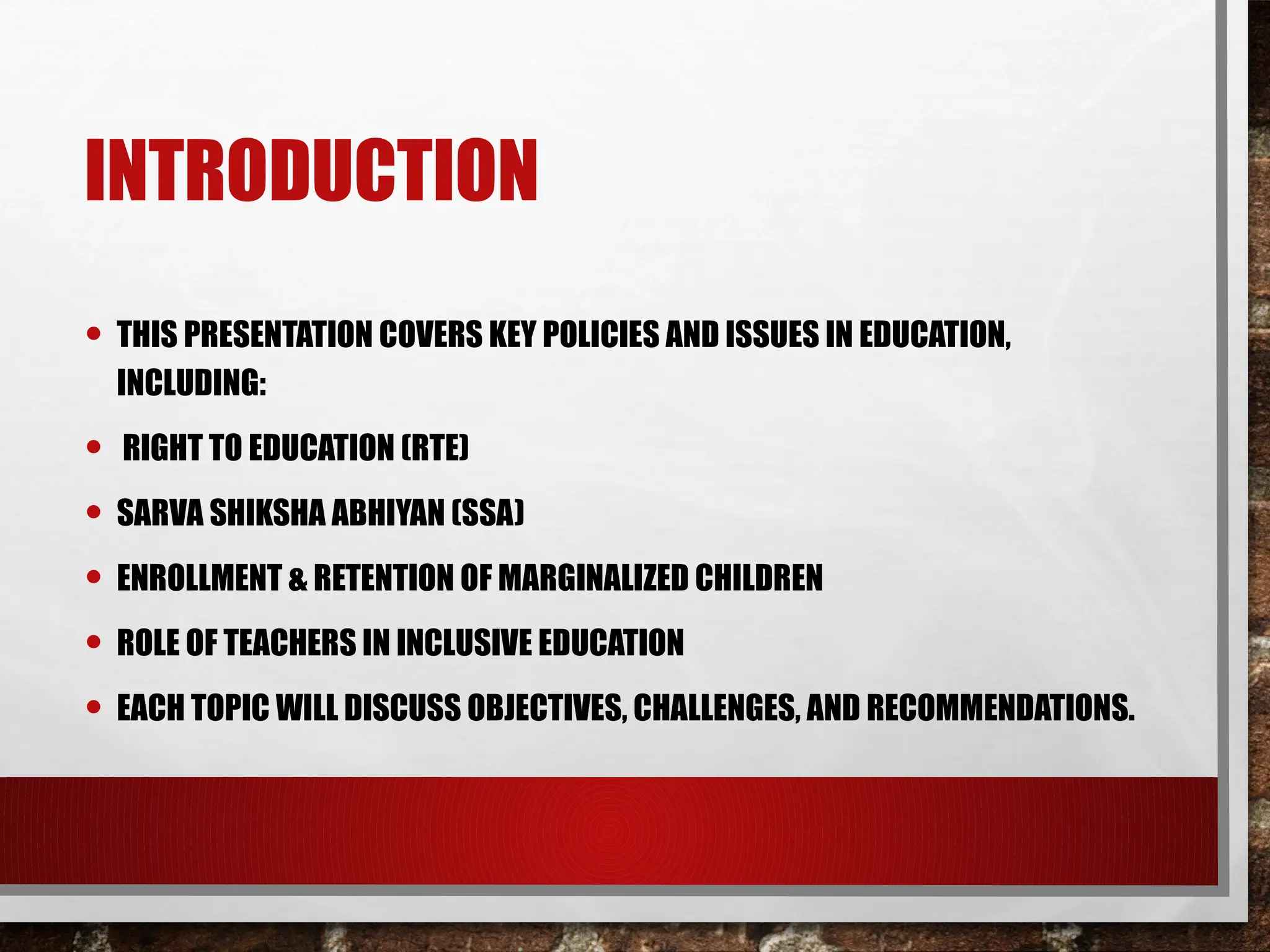 Contemporary Issues in Education (RTI, SSA)) | PPTX