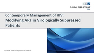 Contemporary Management of HIV:
Modifying ART in Virologically Suppressed
Patients
Supported by an educational grant from ViiV Healthcare.
 