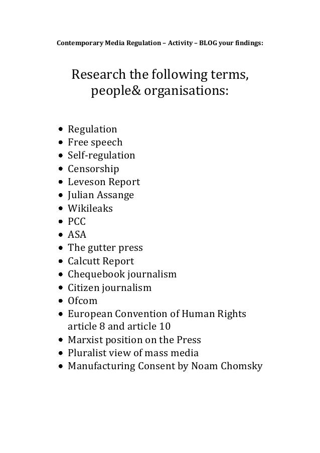 Contemporary media regulation key terms activity
