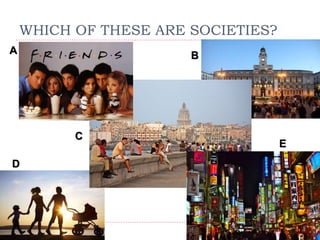 WHICH OF THESE ARE SOCIETIES?
A B
C
D
E
 