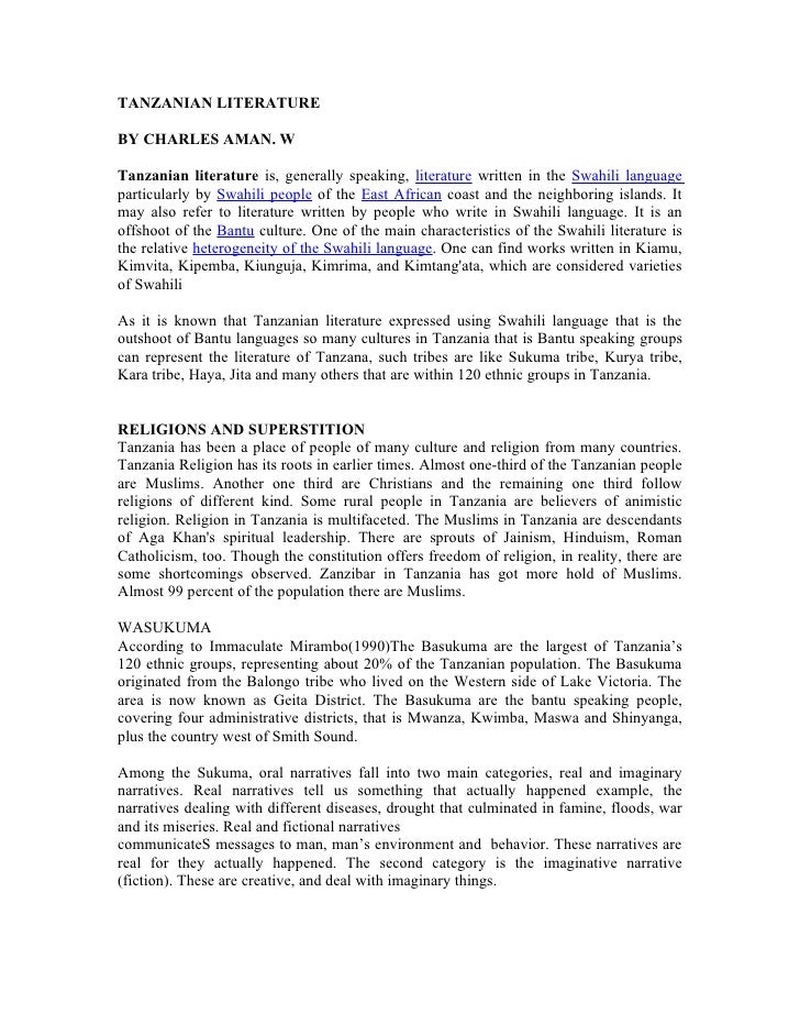 Contemporary Tanzanian Literature social and cultural life