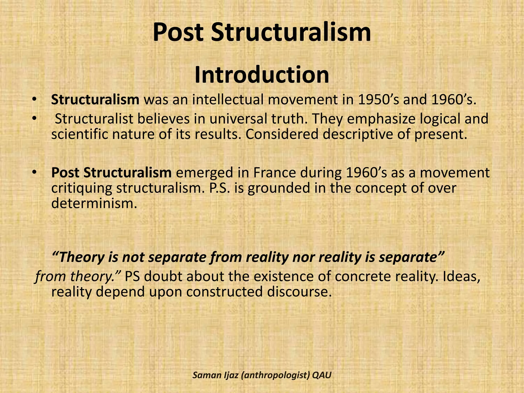 Post Structuralism (Derrida, Foucault, Jean) PPT