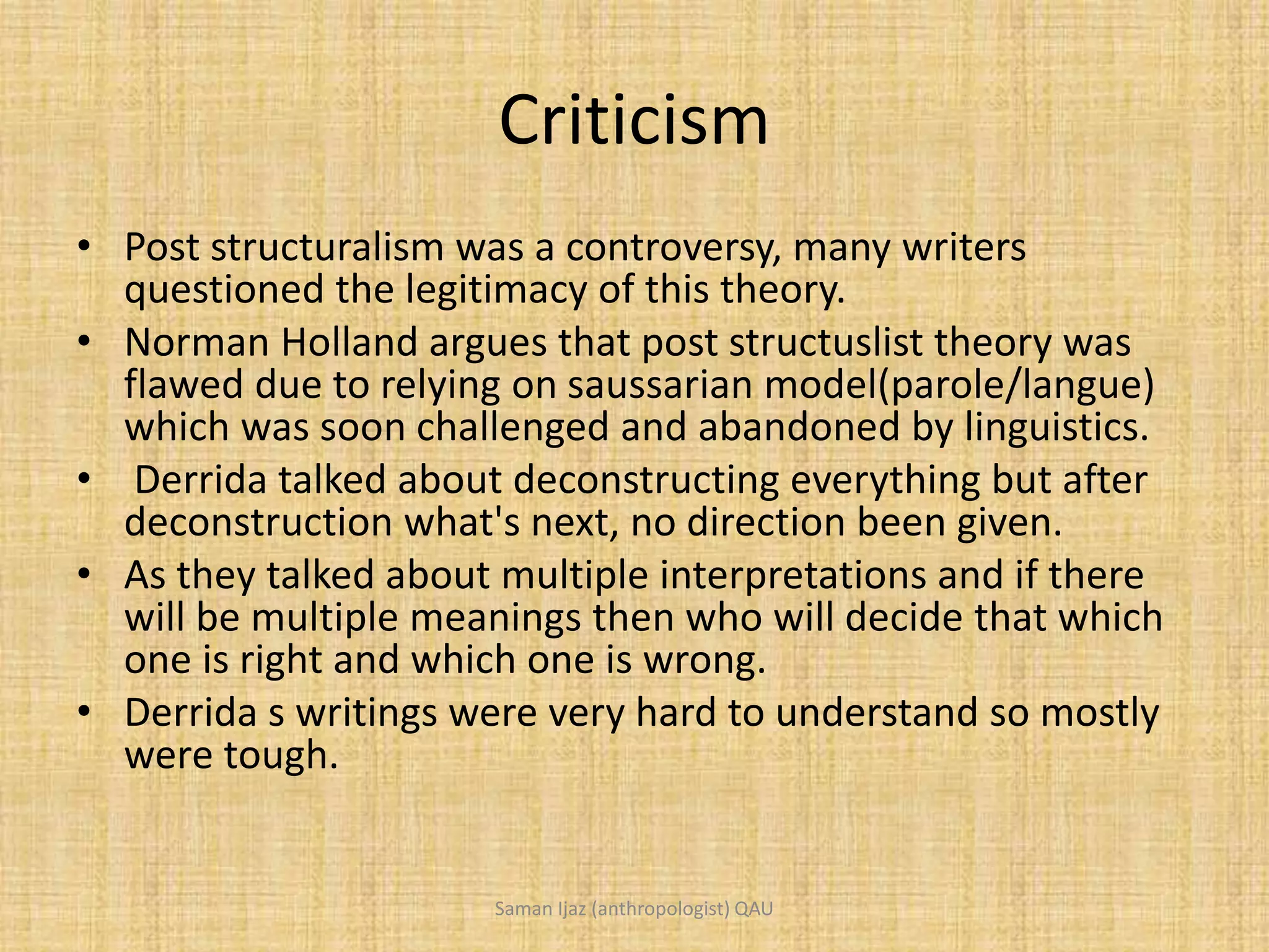 Post Structuralism (Derrida, Foucault, Jean) PPT