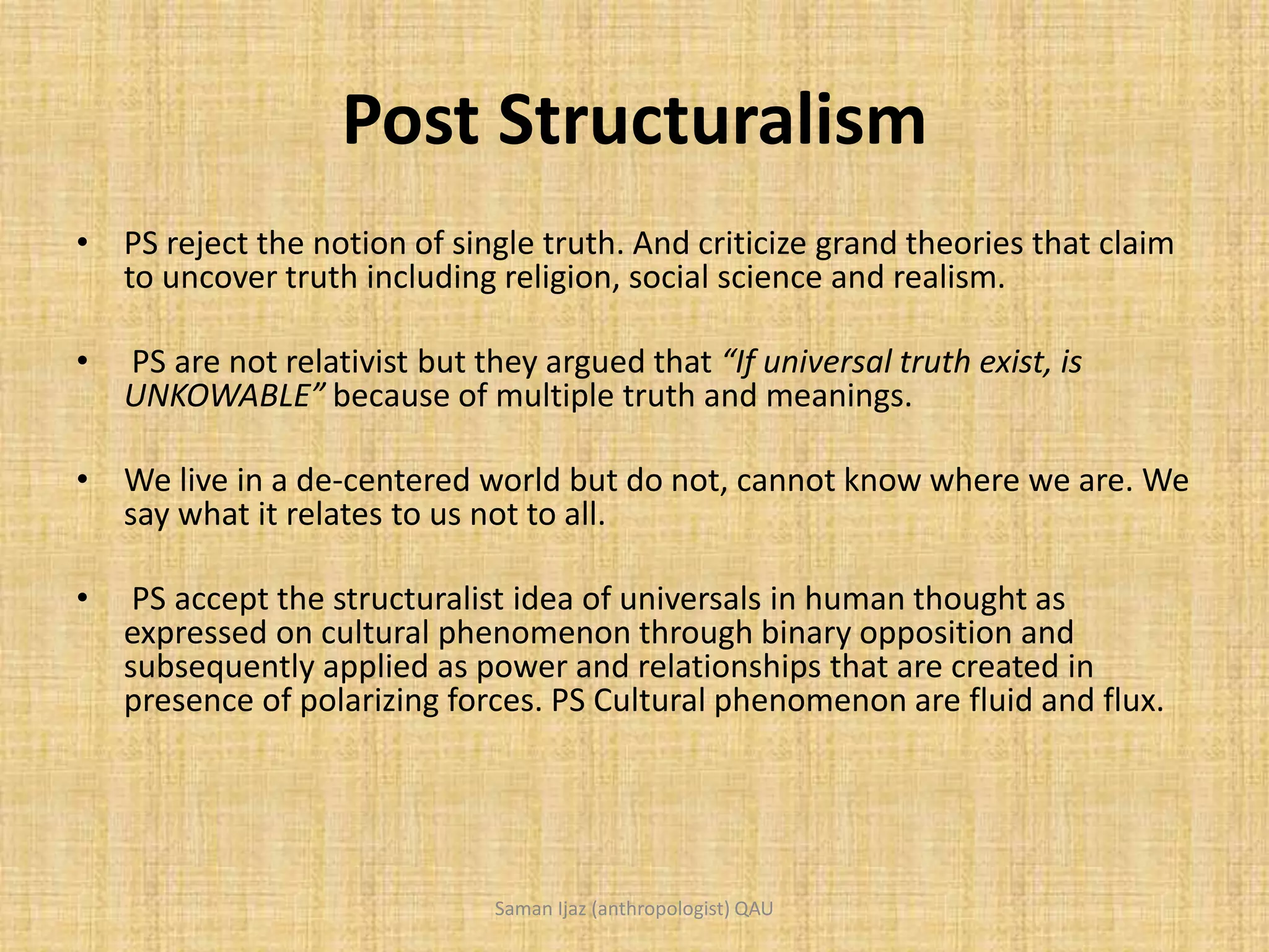 Post Structuralism (Derrida, Foucault, Jean) PPT