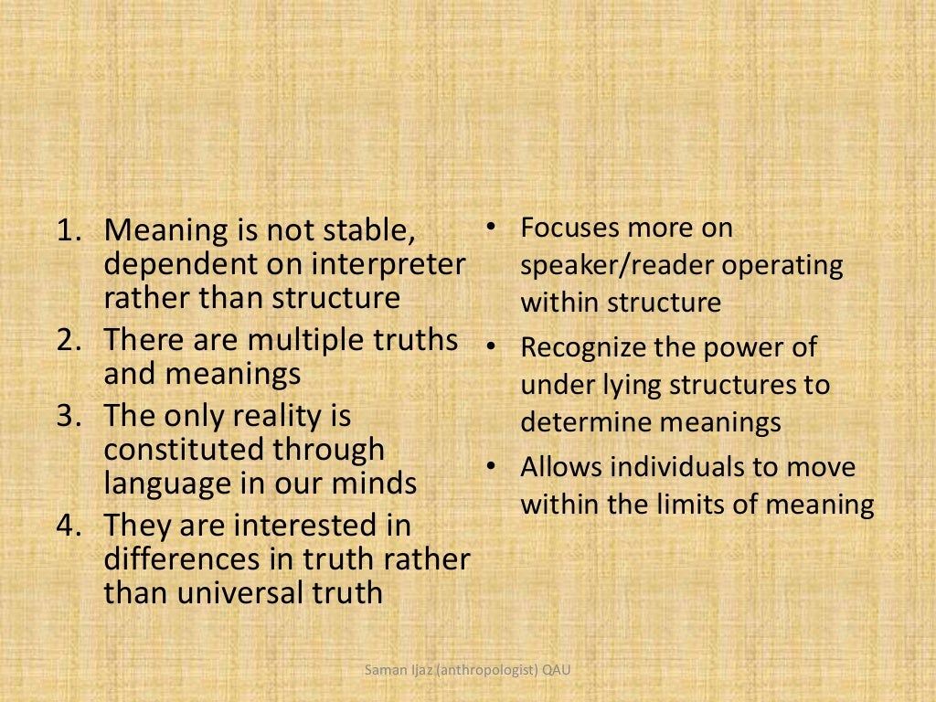 Post Structuralism (Derrida, Foucault, Jean)